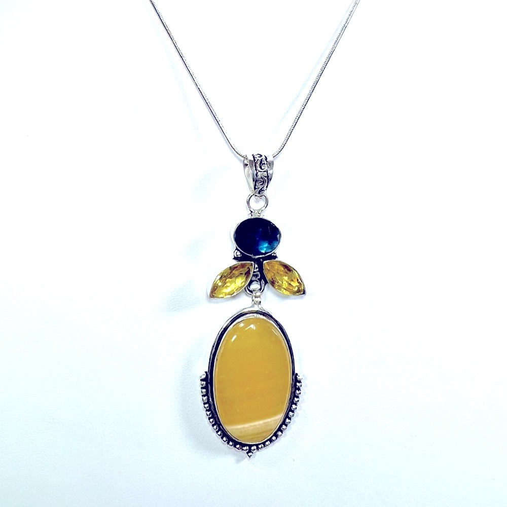 Yellow Lace Agate 925 Gemstone Pendant ONLY